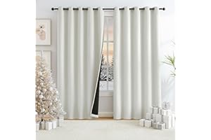 TREATMENTEX Natural Ivory Total Blackout Linen Textured Window Curtains Panels Burlap Texture Rustic Farmhouse Modern Bedroom Drapes Thermal Insulated Privacy Window Treatment Set for Bedroom, 60"x90"x2