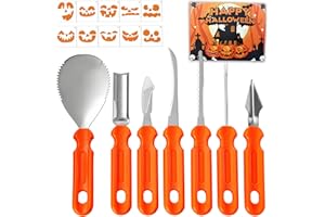 GEVECORI Halloween Pumpkin Carving Set, 7 Pieces Pumpkin Carving with Templates, Stainless Steel Pumpkin Carving Tools for Children and Adults, DIY Halloween Decoration for Outdoor and Indoor