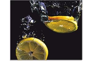 ARTland Spritzschutz Küche aus Alu für Herd Spüle 60x50 cm (BxH) Küchenrückwand mit Motiv Essen Obst Früchte Zitrone unter Wasser Modern Dunkel T5HA