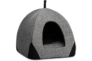 Hollypet Cat Bed Kitten Bed Small Dog Bed Cat Tent Comfortable Igloo Pet Bed with Removable Cushion Cat Sleeping Cave, Dark Grey(38 * 38 * 43cm)