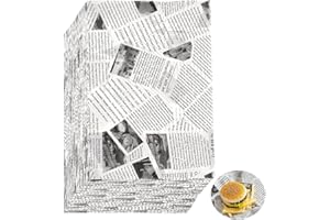 ARROMI 100 Feuilles Papier Emballage Alimentaire, 20x30cm Papier Journal, Papier Journal Alimentaire, Style Journal Vintage Étanche et Résistant à l'huile, pour Sandwich, Pain, Gâteau