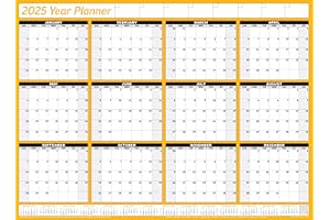 PLANNERHEAD 2024 Year Yearly Annual Office Home Wall Planner Calendar Chart Poster 12 Months Grid Style Unmounted Unlaminated / 5 Sizes / 9 Colours (Orange, Large 49cm x 70cm (Folded))