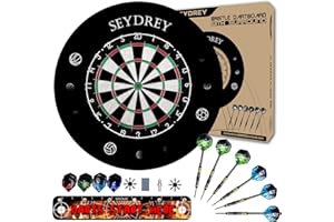 SEYDREY Diana de Dardos Universal Borde Estable protección de Pared para Diana 6 Dardos de Punta de Dcero de 20 g, 12 Colas, Anillo Numérico Giratorio + Diana sin Grapas, Instrucciones