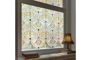 ‎FANCYCLINGS Fensterfolie selbstklebend 3D Buntglas-Fensterfolie Fenster-Sichtschutzfolie Bunt Blickdichte für Badezimmer, Haustür, Haus, Sonnenschutz, Wärmeschutz, statisches Kleben, Eisenfenster 44X120CM