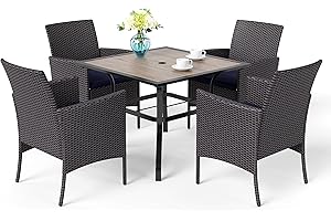 MFSTUDIO Rattan Gartenmöbel Set, Terassenmöbel Wetterfest, Sitzgruppe Metall Gartentisch mit Stühlen, Polyrattan Garten Möbel, 4cm Schirmloch