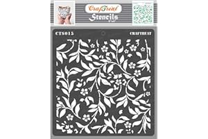 CrafTreat Reusable Leaf Stencils 6X6 Inch for Painting on Wood, Canvas, Paper, Tile and Wall - Flourish Background Designer Flourish Stencil - Floral Stencils and Templates for Painting