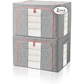 FUSACONY Clothes Storage Boxes 2 Pieces, Foldable Wardrobe Organizer with Large Transparent Window and Carrying Handles, Buil