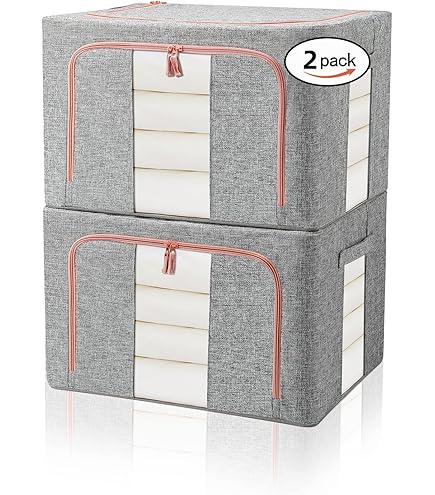 Lifewit Kleding Opbergbakken met Metalen Frame, Stapelbare Opbergdoos, Opvouwbare Kledingbakken met Deksel, 25L Opbergzakken Stoffen Doos Organizer met Doorzichtig Venster＆ Ritsen＆ Handgrepen 3 Pack