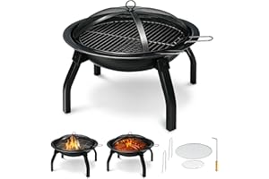 Keplin - Portable Folding Fire Pit with Lid & Carry Bag - Durable Stainless Steel 304 Firepit with BBQ Grill, Food Safe & Dis