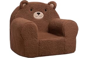 BEJOY Divano per bambini ultra morbido con imbottitura in schiuma, divano singolo in sherpa per ragazzi e ragazze, orso caramello