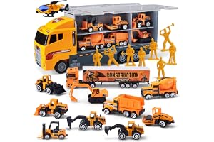 JOYIN 11 minibyggbil i 1 formgjuten konstruktion leksaksbilar, leksaksfordon set med 8 tekniska figurer, barnpresenter för pojkar från 3 år