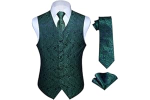 HISDERN Chaleco y corbata de jacquard floral paisley clasico para hombre y traje de chaleco cuadrado de bolsillo