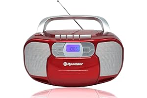 Roadstar RCR-4635UMP/RD Radio CD Cassette Portable, Radio Numerique PLL FM, Lecteur CD-MP3, USB, AUX-in, Sortie Casque, Rouge