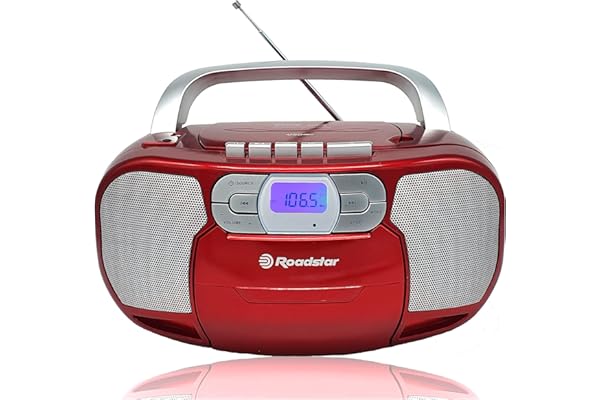 Roadstar RCR-4635UMP/RD Radio CD Cassette Portable, Radio Numerique PLL FM, Lecteur CD-MP3, USB, AUX-in, Sortie Casque, Rouge