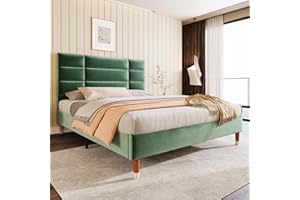 ‎MERAX Merax Polsterbett 140x200 cm, Doppelbett, Bett mit Lattenrost und Stauraum unter dem Bett, Gepolstertes Bettgestell mit Kopfteil, in Dunkelgrün Samt, für Erwachsene & Jugendliche (ohne Matratze)