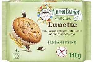BARILLA Mulino Bianco Lunette Tortina Senza Glutine con Farina Integrale di Riso e Gocce di Cioccolato, Merenda Senza Glutine e Senza Olio di Palma, Mulino Armonia, Confezione con 4 Monoporzioni