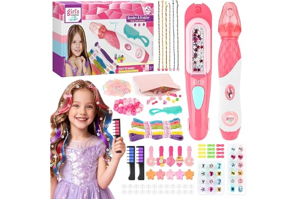 Kit de broderie de cheveux JONRRYIN 3-en-1, machine à tresses automatique avec perles pour cheveux, machine à strass pour cheveux avec gemmes capillaires, ensemble de bijoux pour cheveux pour filles