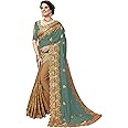 TRENDMALLS Women's Silk Satin Embroidery Saree with Unstitched Blouse