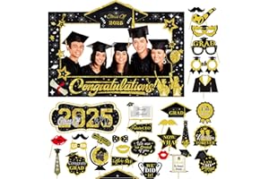 SOPSTUO 30Pcs Graduation Photo Booth Props, Glittery Large Graduation Decoration Photo Props Class of 2025, Grad Celebrations Party Fancy Dress Prom Supplies