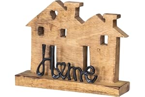 levandeo Aufsteller Haus H20cm Home Schwarz Mango Metall Schriftzug Holz Deko Mangoholz Tischdeko Wohndekoration