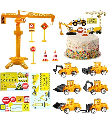 Eterspr Lot de 19 décorations de gâteau en forme de pelleteuse, véhicules de construction, décorations de gâteau pour gâteaux d'anniversaire