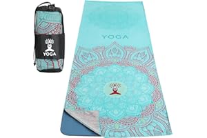 MoKo Serviette de Yoga, Tapis de Yoga Antidérapant et à Séchage Rapide avec Coins de Fixation, Couverture de Yoga Souple avec Motif d'impression pour Différents Exercices de Yoga