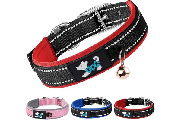 AUAUY Nylon Hundhalsband, Reflekterande Halsband för Hundar, Ultramjukt Neopren Vadderat, Justerbart Reflekterande Sömmar för