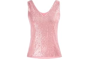 GRACE KARIN Camiseta Sin Mangas Mujer Lentejuelas Elegante Top Cuello Pico