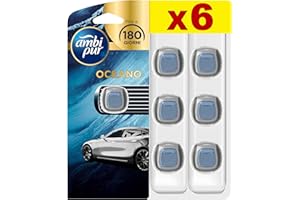 Ambi Pur Profumatore Auto, 6 Deodoranti Auto, Fragranza Oceano, Elimina Odori, Fino a 30 Giorni di Profumo per Deodorante, Facile da Agganciare