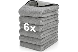 WEAWE® Mikrofasertücher Auto- 6er-Pack (60L x 40B) cm, Verdicktes, Mikrofasertuch Auto Motorrädern poliertuch, von fusselfrei, farbbeständig, saugfähig Microfasertuch autopflege(Graue)