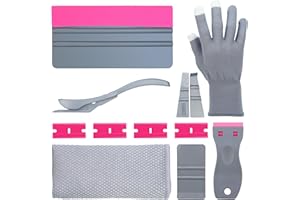 CARSLEEK Vehicle Vinyl Wrap Kit, Window Film Tint, Wallpaper Long Felt Edge Squeegee, Carbon Fiber Gloves, Auto Edge Trimmer Bulk, DIY, Car Solar Film Installation Tool, Fluorescent Pink&Grey, 12 in 1