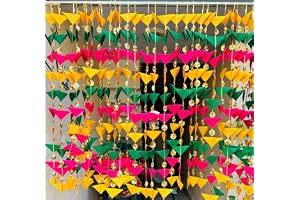Dekorativa 4 fötter, vägghängande triangel filt tyggirlanger för Diwali, Navratri, Mehndi, bröllop, festdekoration, bakgrund, heminredning, färgtema, festivaler (paket med 10) (Mixed Gota patti)
