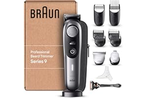 ‎BRAUN Braun Barttrimmer Series 9, Elektrischer Bartschneider Herren mit 11 Barber-Tools, Ultrascharfe ProBlade Klinge, 180 Min Akkulaufzeit, Kabelloser Bartrasierer, 40 Längen, Wasserdicht, BT9440, Chrom