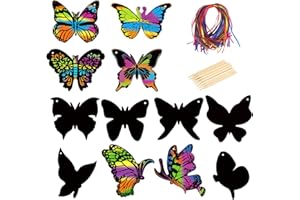 KATOOM 48stk Kratzbilder Kinder Set Schmetterling Kratzpapier Regenbogen Scratch Paper Frühling Fensterbilder Rubbelkarte zum Basteln Party Mitgebsel Geschenk für Kindergeburtstage DIY Dekoration