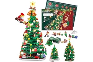 MYDOVA Calendario dell'Avvento 2025 per bambini, albero di Natale, giocattolo da costruzione con catena di luci a LED, calendario di Natale, 1100 pezzi+, Una scatola al giorno, Giocattoli Regalo di Natale