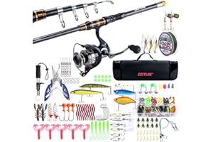 Goture Fishing Telescopic Rod and Reel Combos, 1.8M-2.7M Telescopic Fishing Pole, 5.2:1 Spinning Reel Line Lures Set with Carrier Bag, Fishing Spinning Combo for Starter Travel Saltwater Freshwater