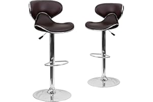 Flash Furniture Aidan Barhocker, modern, gemütlich, mittlere Rückenlehne, Vinyl, höhenverstellbar, mit Chromboden, Braun, 2 Stück
