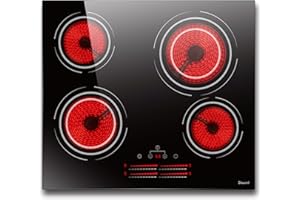 Disaenvir Electric Hobs 4 Burners, 6600W Built in Ceramic Hob 4 Zones, 60cm Cooktops 4 Ring, 60cm Stove Top with Slide & Touch Control, 9 Power Levels Setting, Safety Lock, Booster, 220-240V