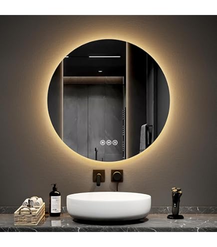 Espejo Baño Con Luz LED 60cm Antivaho, Reloj Digital, Negro