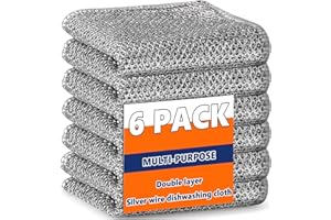 TNSOYCA 6 Piezas Estropajo Aluminio,Paños de Cocina Metálicos Doble Capa,paños de Limpieza Reutilizables,estropajos Cocina,Paños de Limpieza de Alambre Multiusos(Plata,20x20 cm)