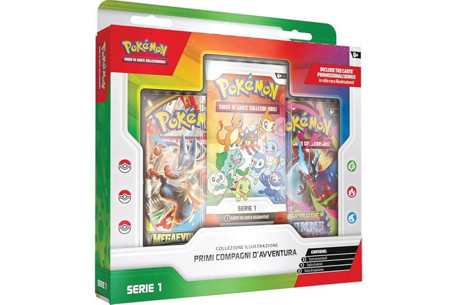 Pokémon: Collection Illustration First Companions of Adventure - Series 1 of the GCC Pokémon (Three Promo Cards, Two Expansion Packs and a Sheet of Stickers), Italian Edition