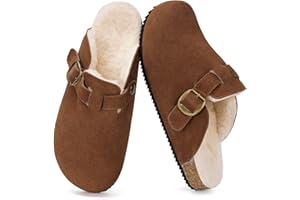 Dokela Chaussons Sabots Femmes Homme Mules Pantoufles avec Cuir Fermé Semelles Liège avec Réglable Boucle Chaussures d'hiver Doux et Chauds 36-48