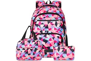 Yarmiene Schulrucksack Set für Teenager Mit Lunchtasche und Bleistiftbeutel, Schulranzen für Jungen und Mädchen 4+. Klasse, Lila