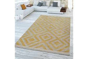 TT Home Dywan żółty, na balkon, taras, wzór w romby, skandynawski, wytrzymały, wymiary: 160 x 220 cm