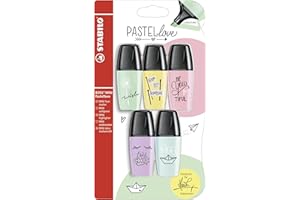 Highlighter - STABILO BOSS MINI Pastellove - Pack of 5 - mint green, yellow, blush, purple, turquoise