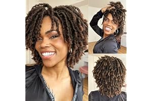 Becus Perruque Femme Naturelle Courte Perruque Afro Femme Cheveux Naturels Perruque Tresse Usage Quotidien (Noir à Marron)