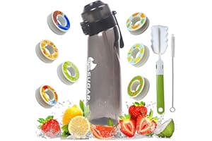 BOPELMALLS 10pcs Air Water Bottle Flavour Pods Pack With 7 Flavour Pods And Brush,650ml Fruit Fragrance Scented Water Cup BPA Free 0% Sugar For Fitness And Outdoor (BLACK+7PODS)