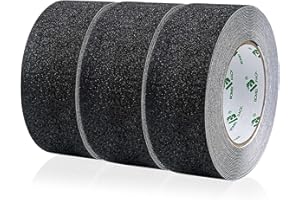 BOMEI PACK Nastro Antiscivolo Nero [50mm x 5m] - 5 Stelle Programma Vine, Adesivo per Scale, Pavimenti, Palestre - Alta Resistenza a Acqua e Usura`（3rolls）
