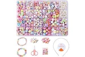 ZHUPORN Perline Bambini, DIY Bead Set, Braccialetti Fai Da Te per bambino, Kit per Ragazze 24 Tipi