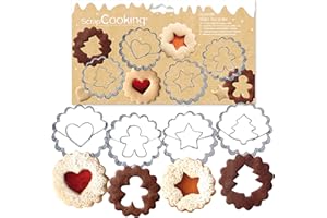 ScrapCooking - 4 Découpoirs de Noël Linzer - Emporte-Pièces pour Biscuits Fourrés - Kit Moules Petits Gâteaux - Tartelettes Sablés Confiture Chocolat - Accessoires Pâtisserie Enfant Goûter - 2104